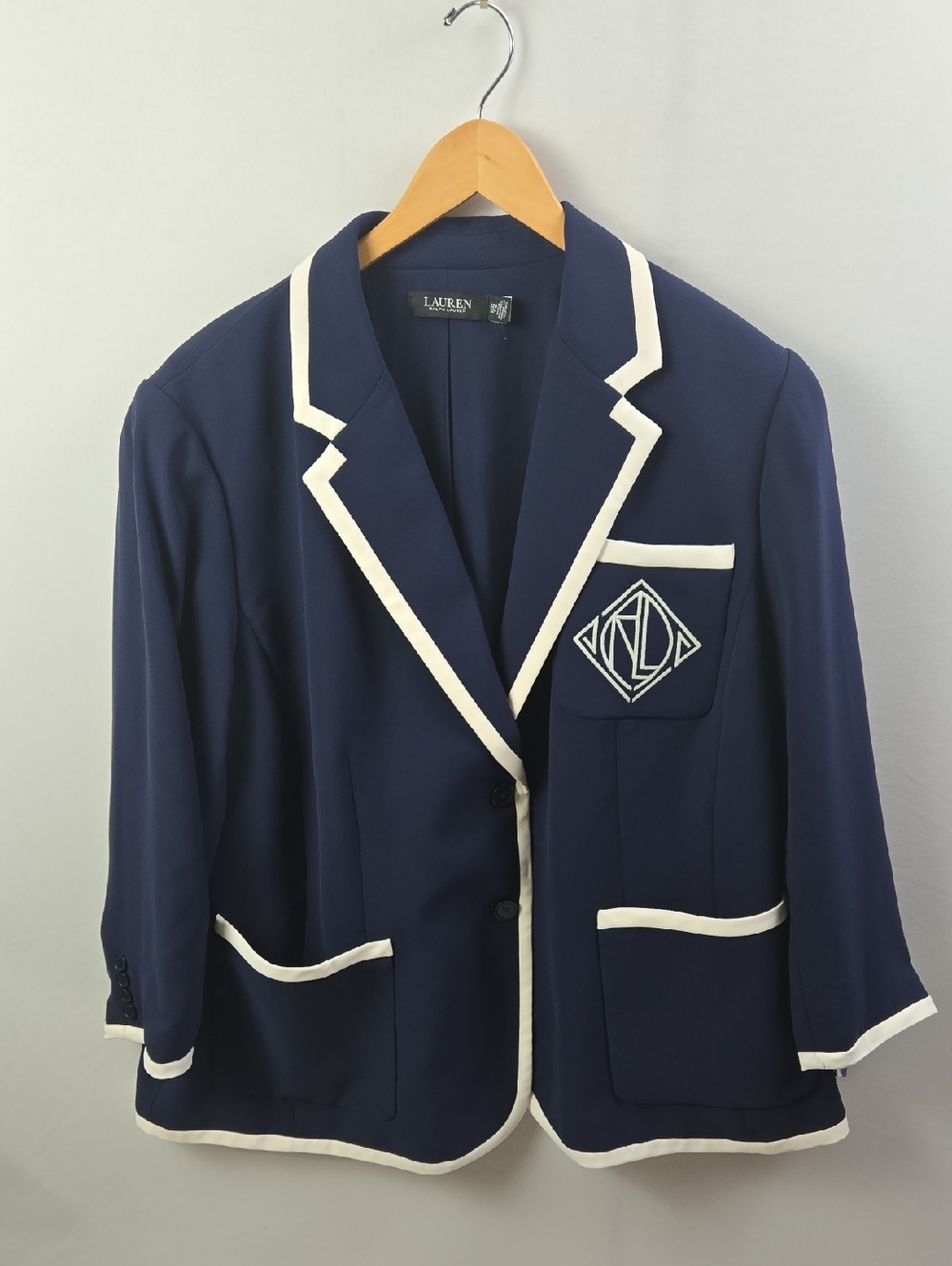 Lauren‎ Ralph Lauren Black Label Two-Tone Georgette Blazer in French Navy Sz 22W